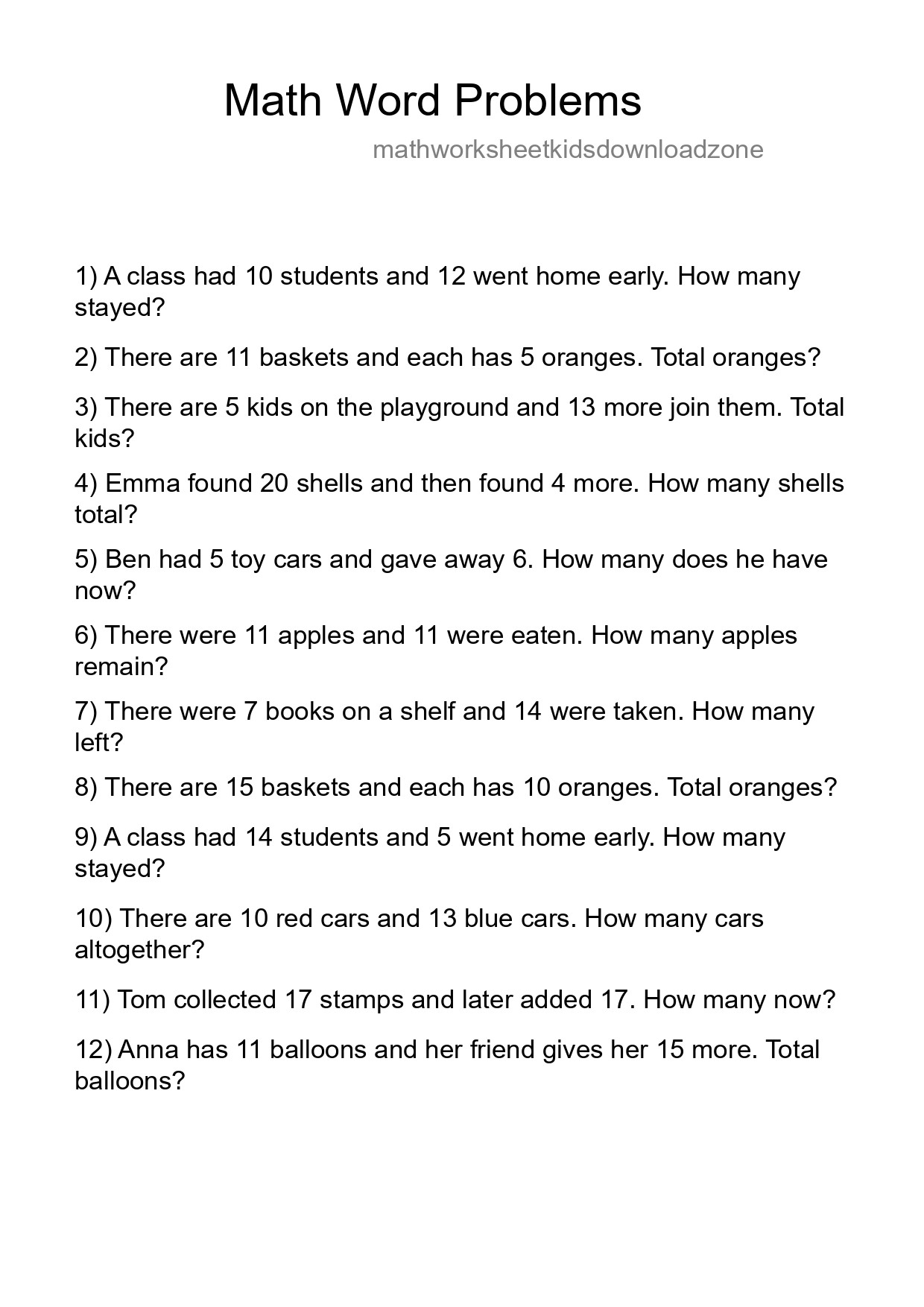 Math Word Problem Worksheet
