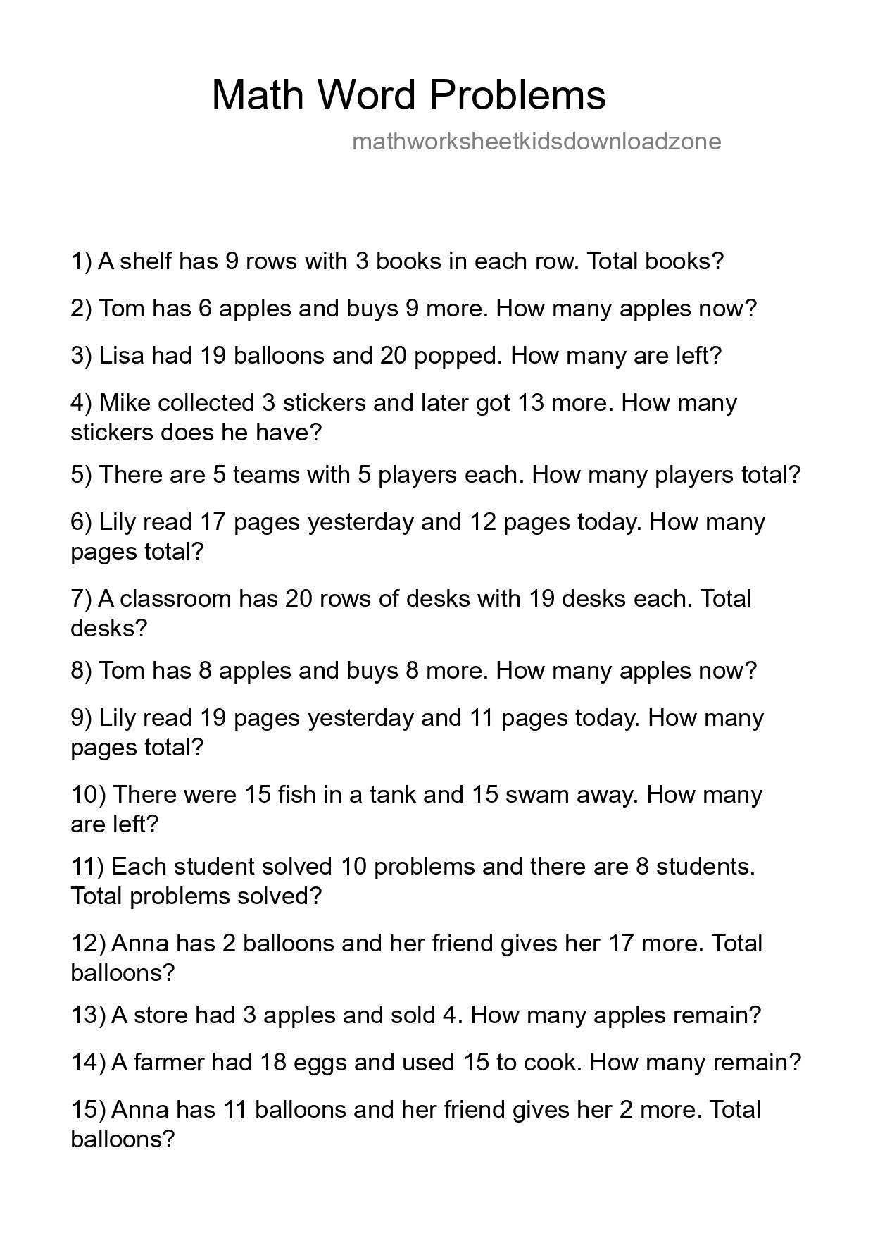 Math Word Problem Worksheet