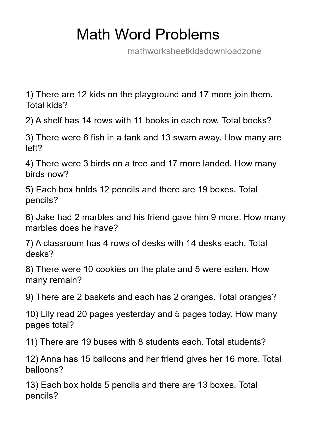 Math Word Problem Worksheet