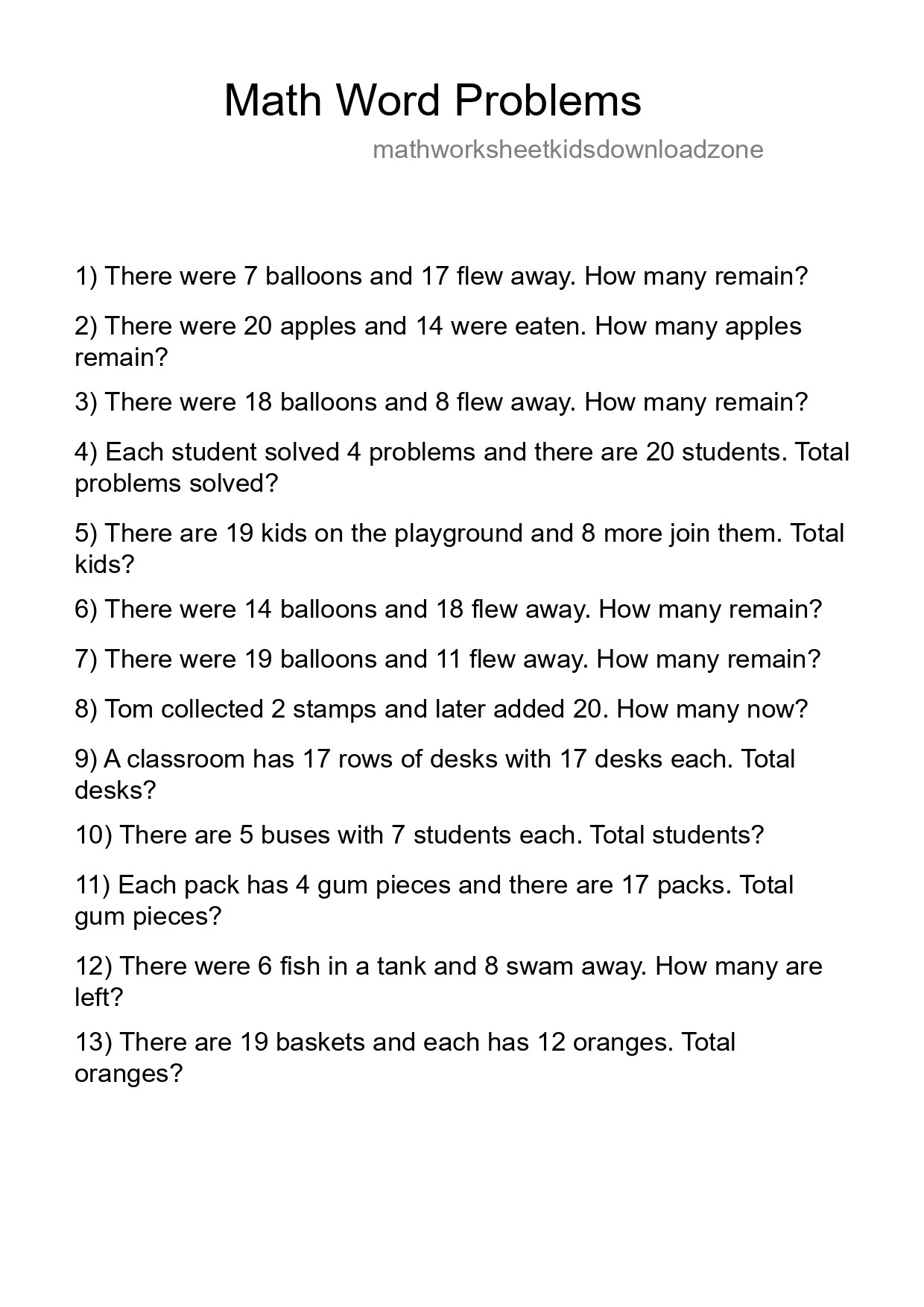 Math Word Problem Worksheet