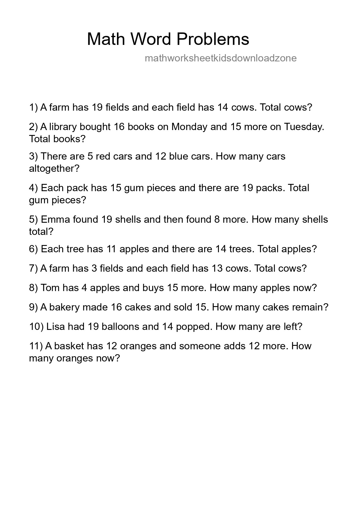 Math Word Problem Worksheet