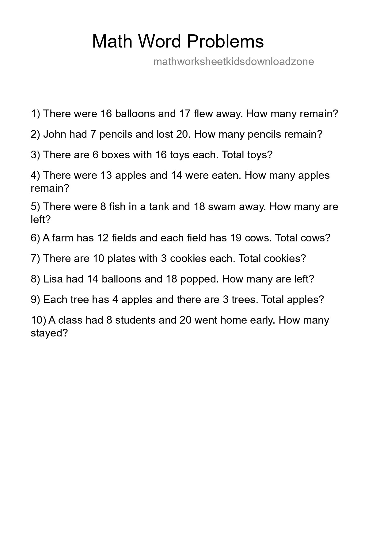 Math Word Problem Worksheet