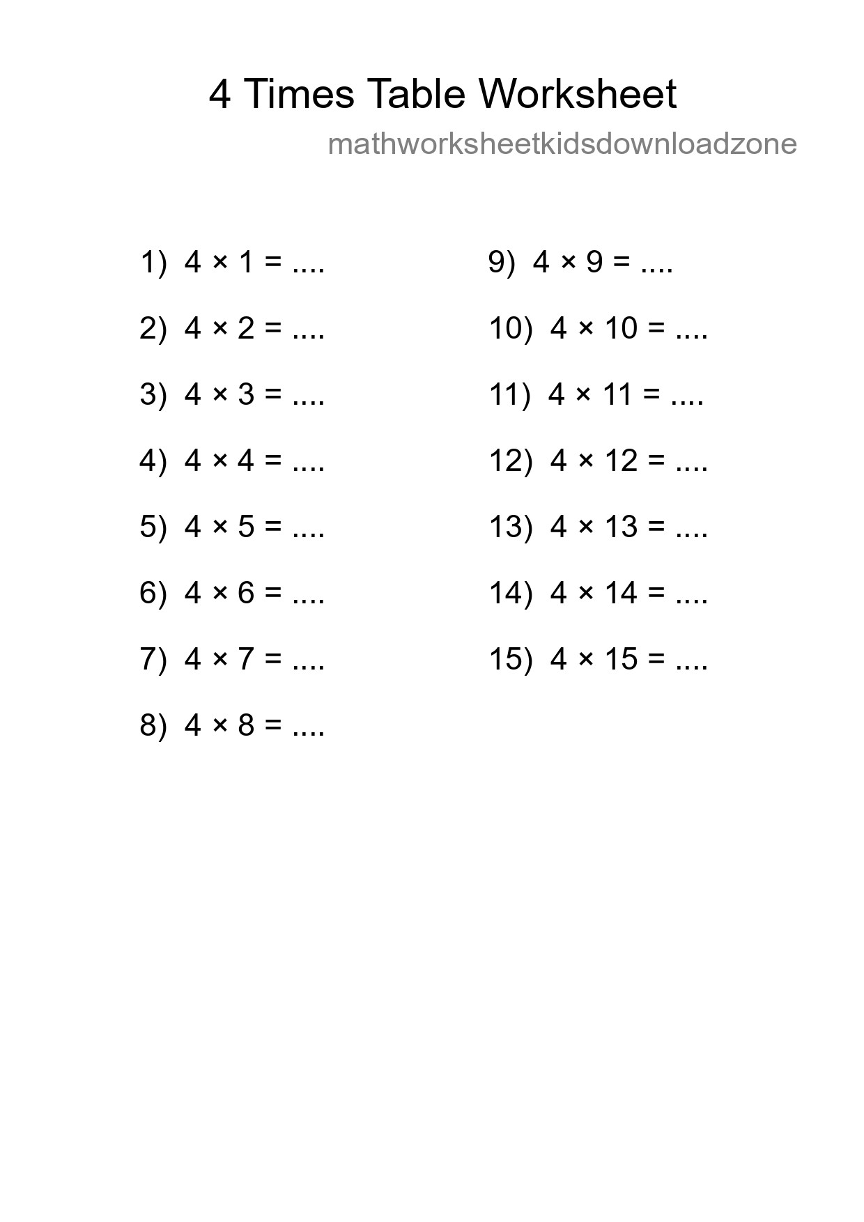 Printable 4 Times Table Worksheet For Grade 2 - Part 218