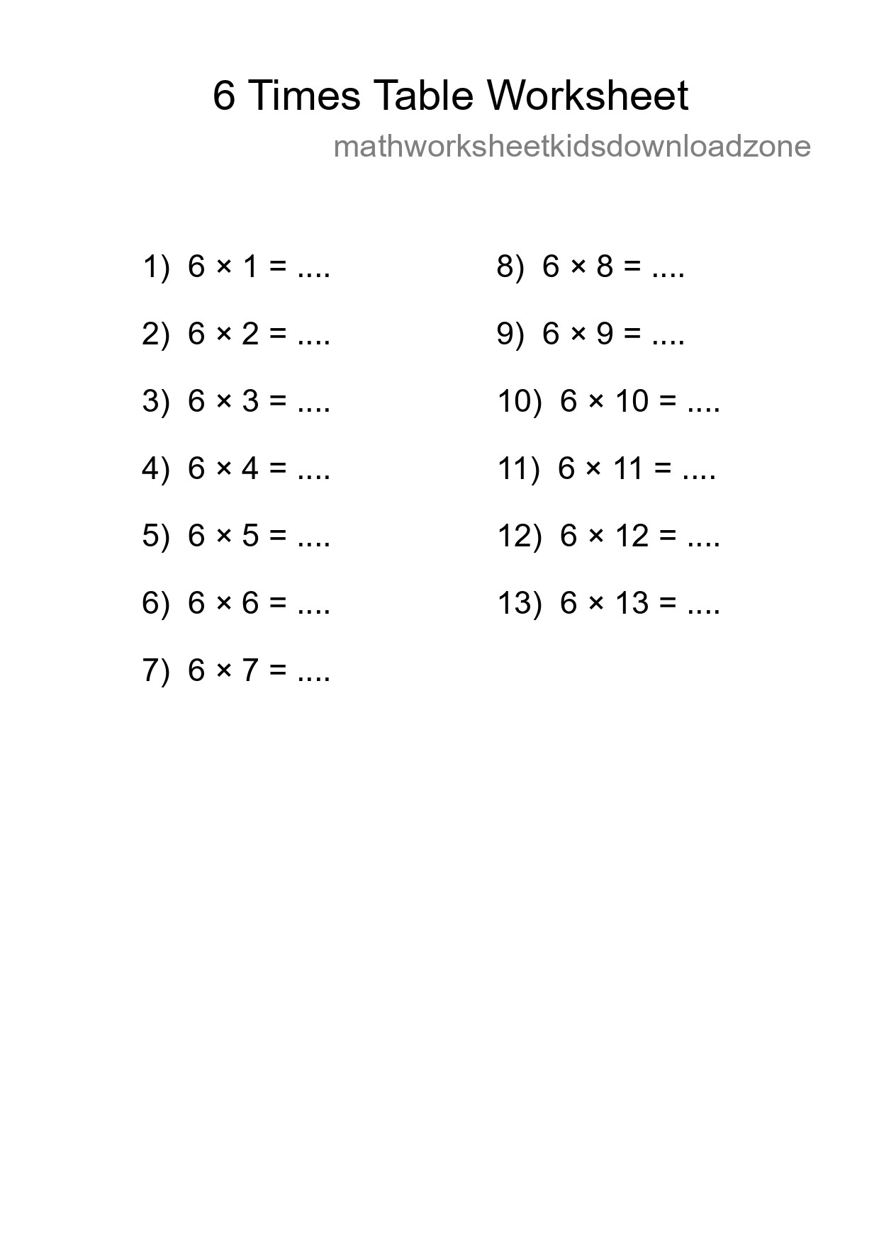 Printable 6 Times Table Worksheet For Grade 3 - Part 53