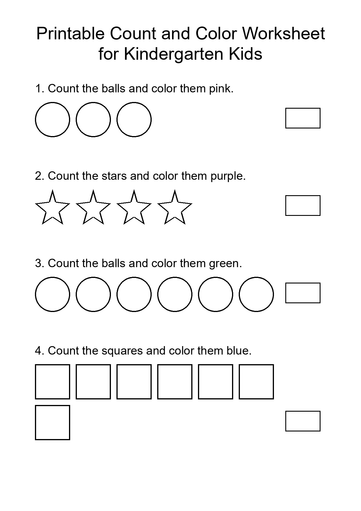 Printable Count and Color Worksheet for Kindergarten Kids