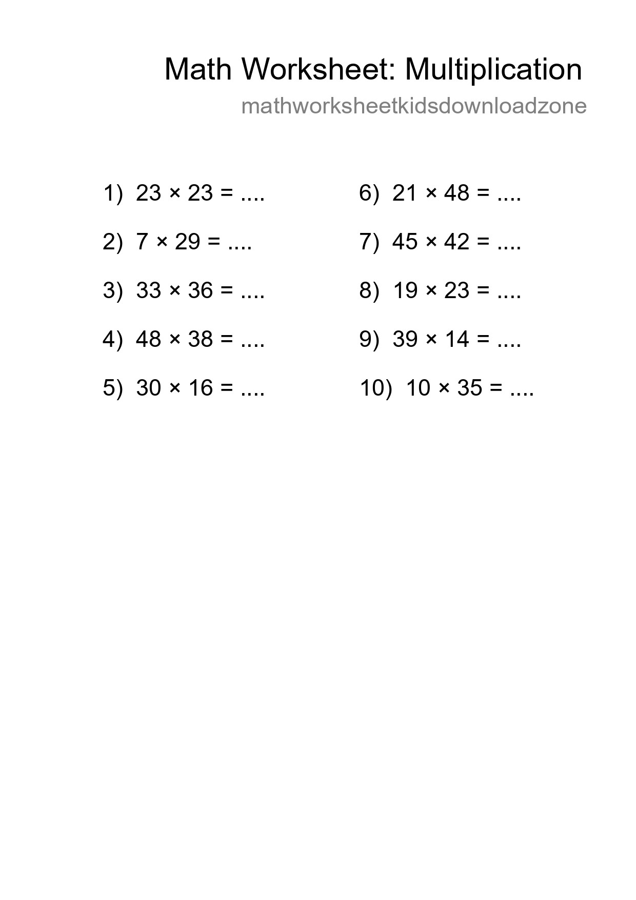 Printable Free 10 Multiplication Math Worksheet For Grade 2 - Part 29