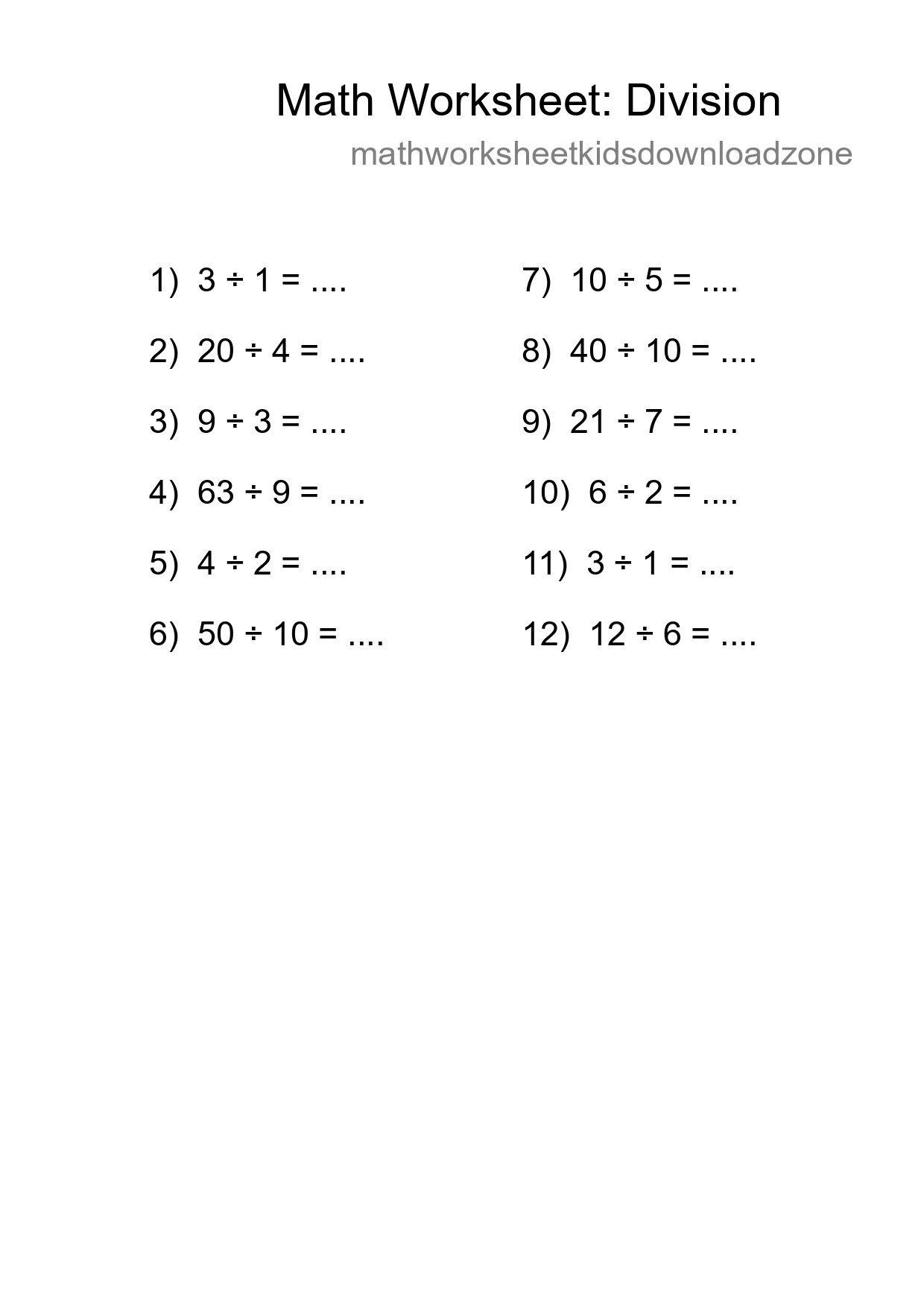 Printable Free 12 Division Math Worksheet For Grade 1 - Part 81