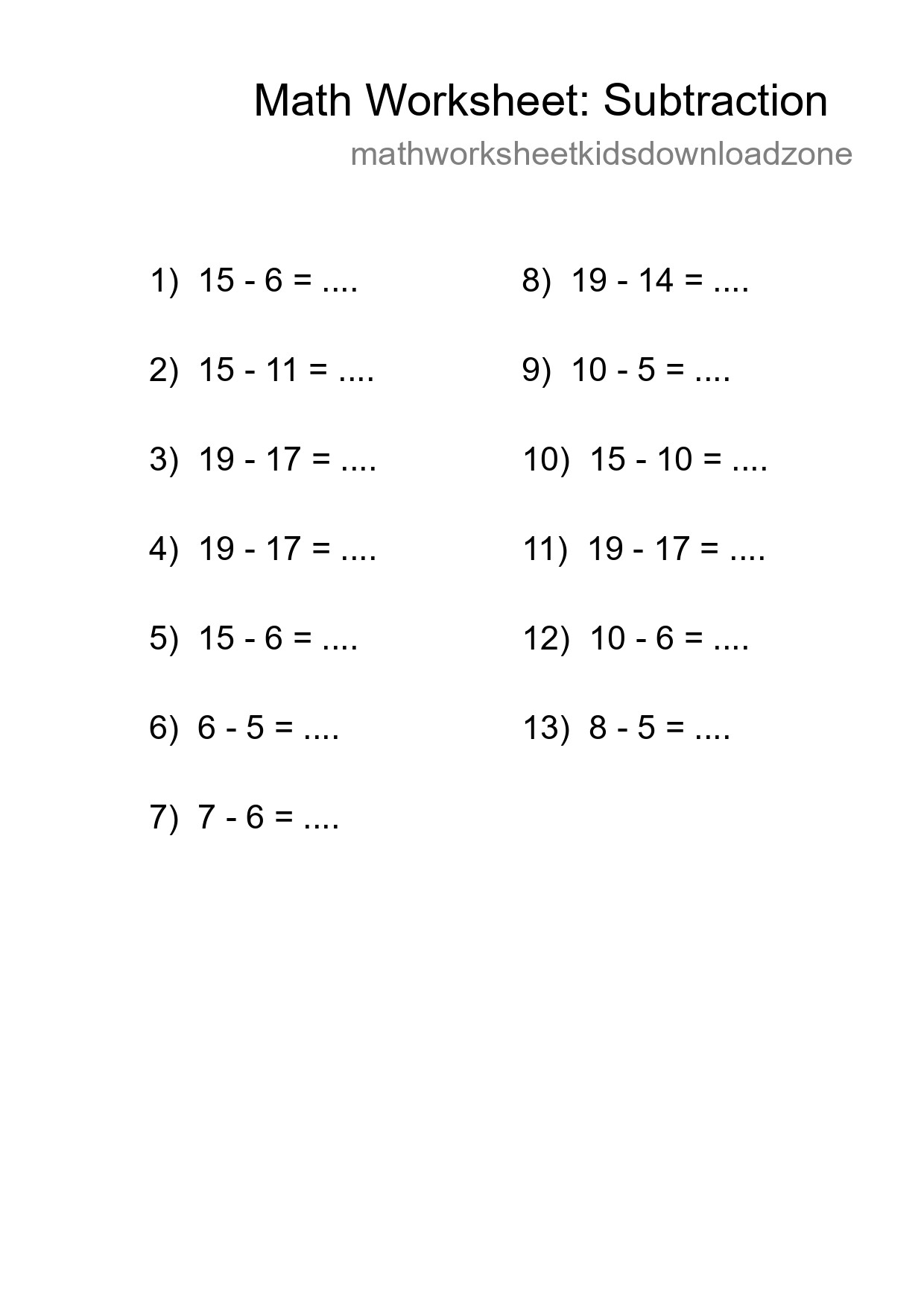 Printable Free 13 Subtraction Math Worksheet For Grade 2 - Part 162