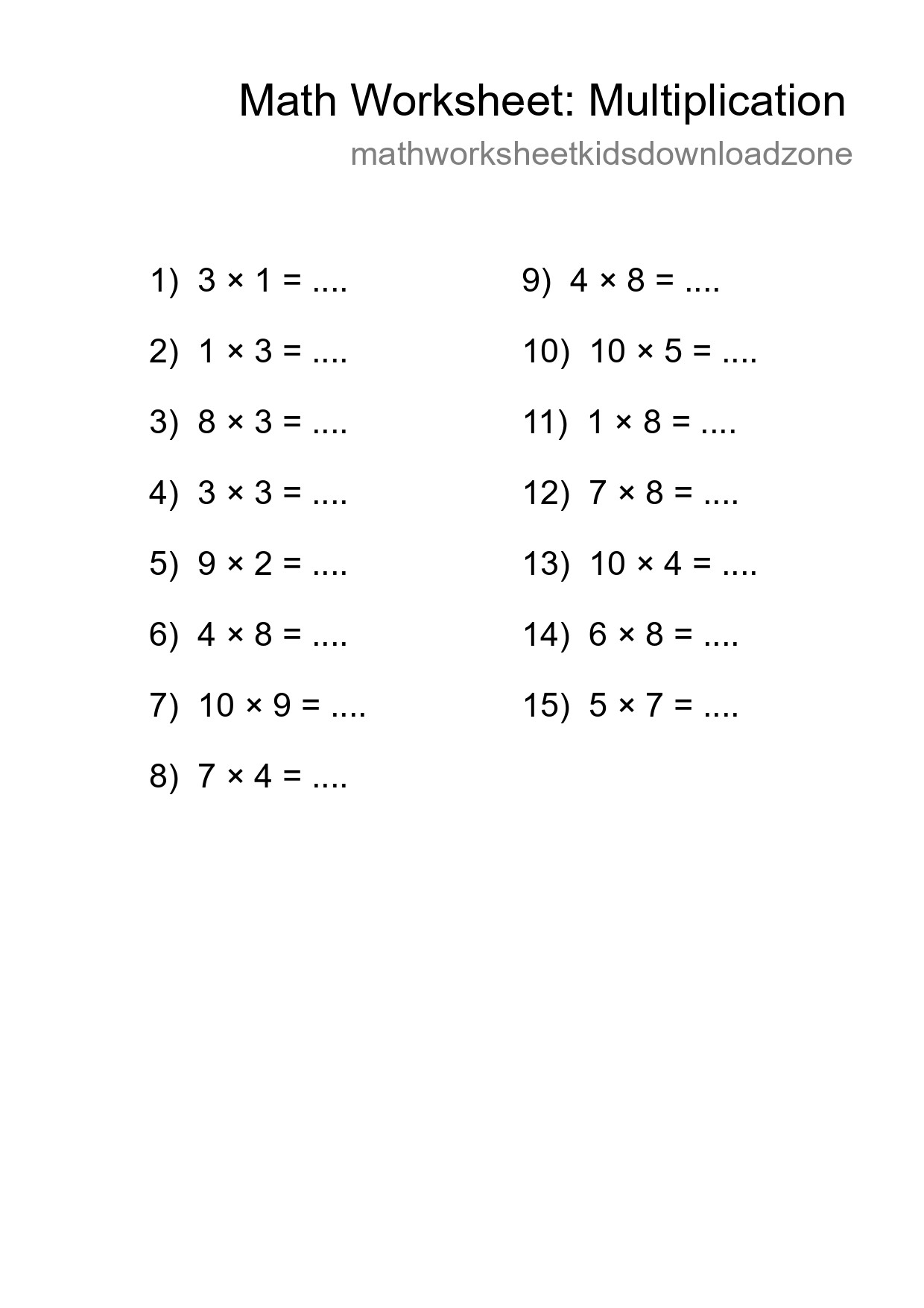 Printable Free 15 Multiplication Math Worksheet For Grade 1 - Part 117
