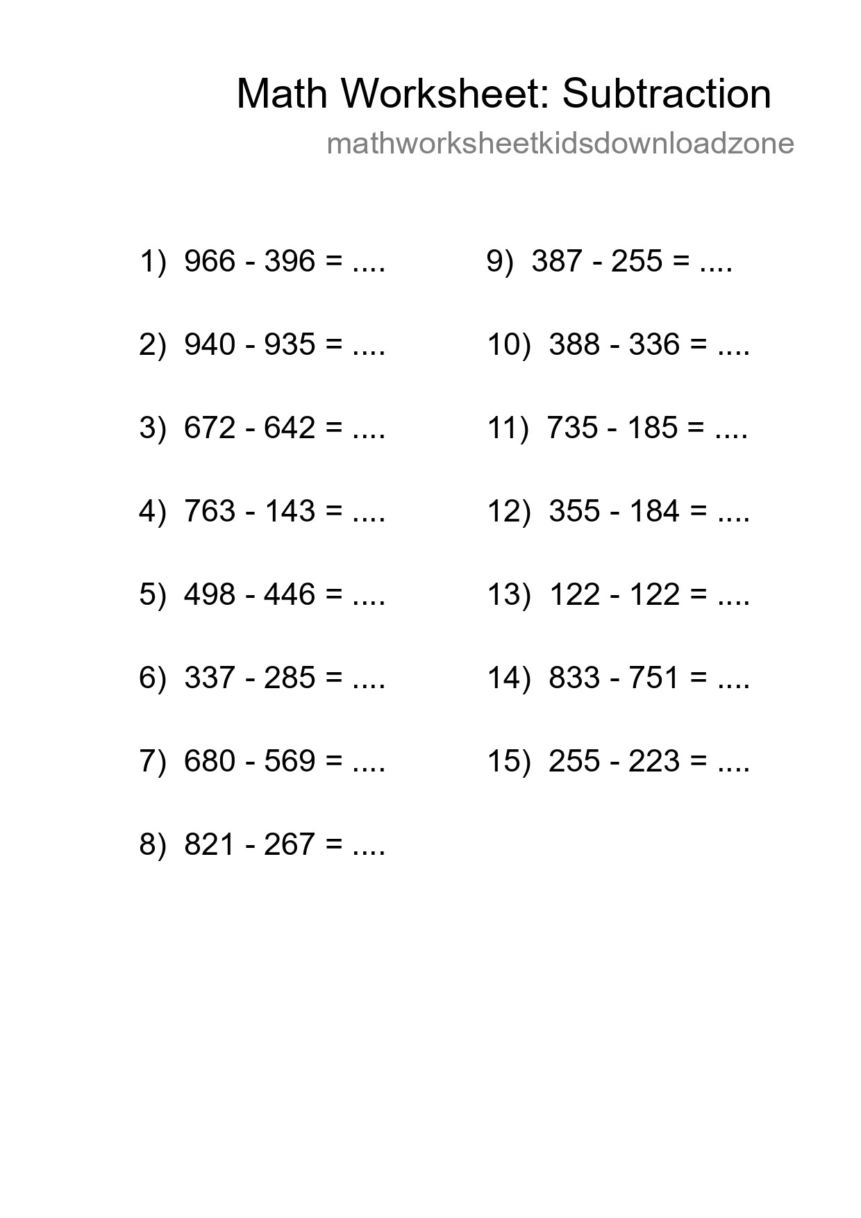 Printable Free 15 Subtraction Math Worksheet For Grade 5 - Part 52