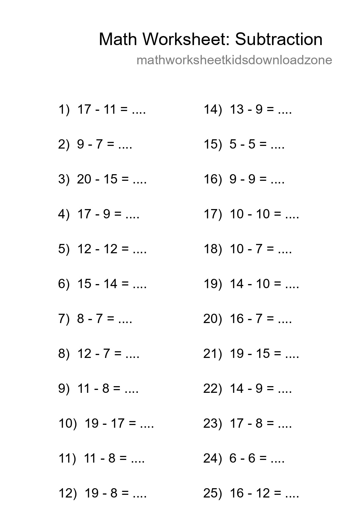 Printable Free 25 Subtraction Math Worksheet For Grade 2 - Part 41
